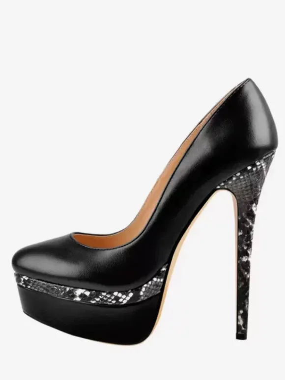 Grey Platform Pumps High Heel Round Toe Slip On Dress Shoes