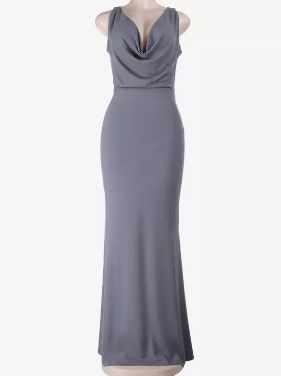 Grey Cowl Neck Women Maxi Dress - Elegant Backless Slim Bodycon - Minimalist Evening Gala 2026