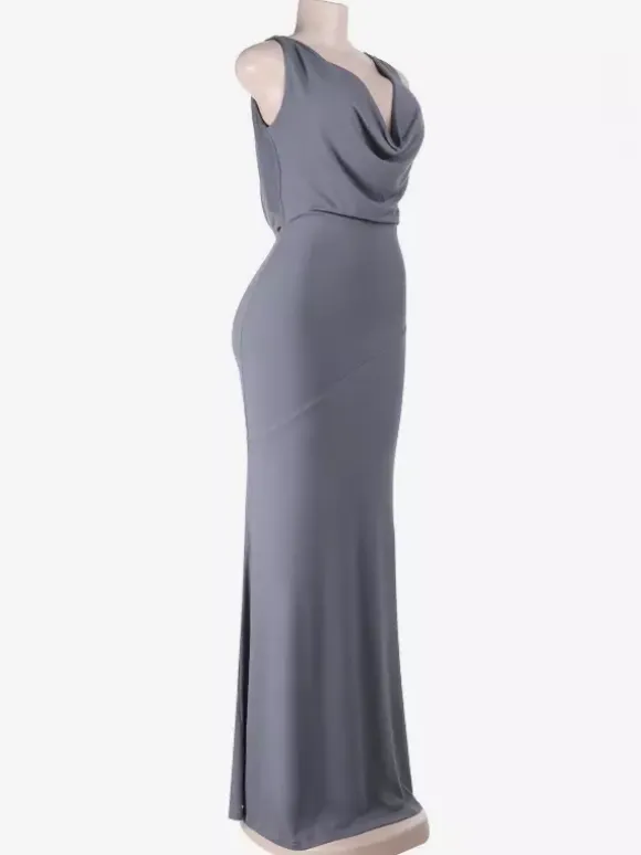 Grey Cowl Neck Women Maxi Dress - Elegant Backless Slim Bodycon - Minimalist Evening Gala 2026