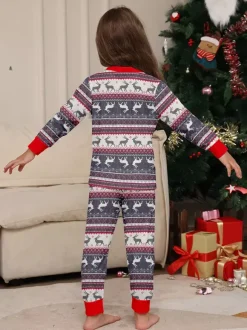 Grey Reindeer Fair Isle Print Family Christmas Pajamas With Red Trim 2026