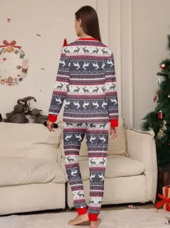 Grey Reindeer Fair Isle Print Family Christmas Pajamas With Red Trim 2026