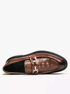 Groom Loafers Men Horsebit Loafers Slip-on Leather Chunky Round Toe Shoes