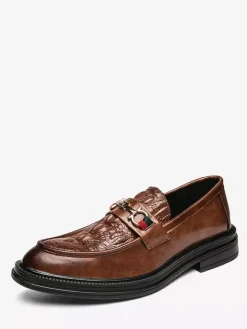 Groom Loafers Men Horsebit Loafers Slip-on Leather Chunky Round Toe Shoes