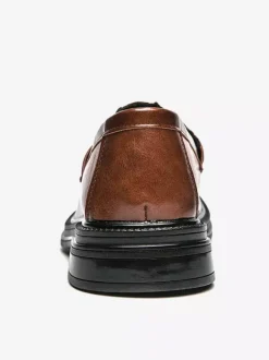Groom Loafers Men Horsebit Loafers Slip-on Leather Chunky Round Toe Shoes