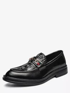 Groom Loafers Men Horsebit Loafers Slip-on Leather Chunky Round Toe Shoes