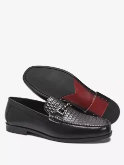 Groom Loafers Mens Bit Loafers Slip-on Low Heels Crocodile Leather Shoes
