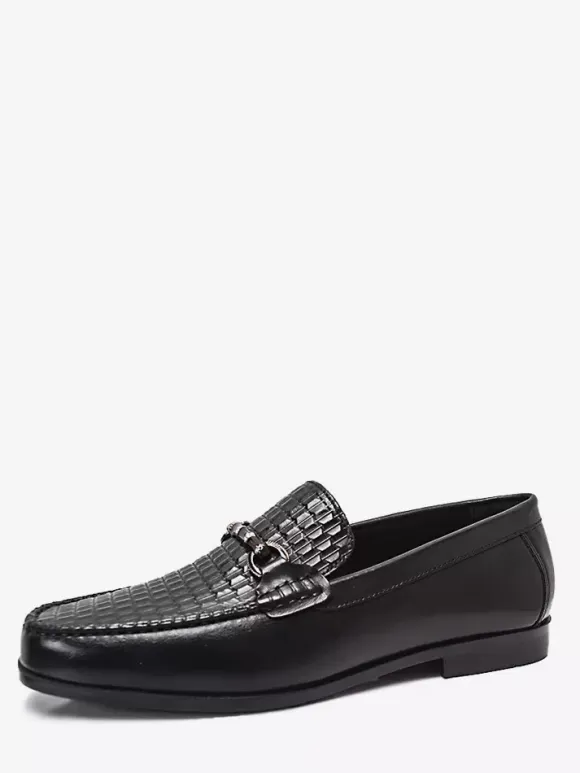 Groom Loafers Mens Bit Loafers Slip-on Low Heels Crocodile Leather Shoes