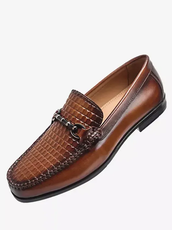 Groom Loafers Mens Bit Loafers Slip-on Low Heels Crocodile Leather Shoes