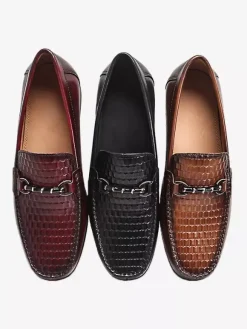 Groom Loafers Mens Bit Loafers Slip-on Low Heels Crocodile Leather Shoes