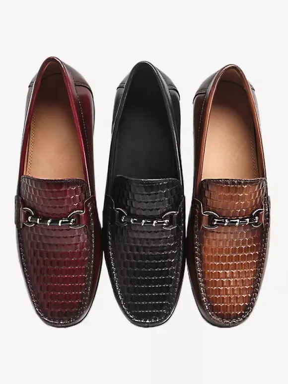 Groom Loafers Mens Bit Loafers Slip-on Low Heels Crocodile Leather Shoes