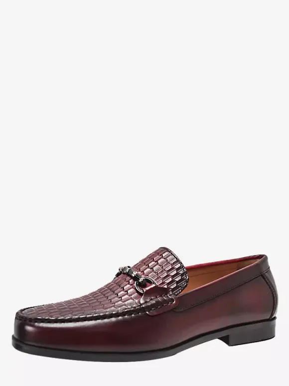 Groom Loafers Mens Bit Loafers Slip-on Low Heels Crocodile Leather Shoes
