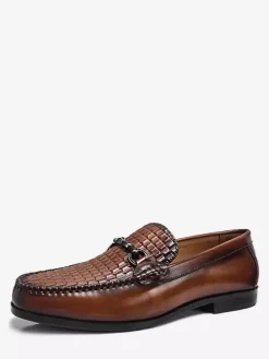 Groom Loafers Mens Bit Loafers Slip-on Low Heels Crocodile Leather Shoes