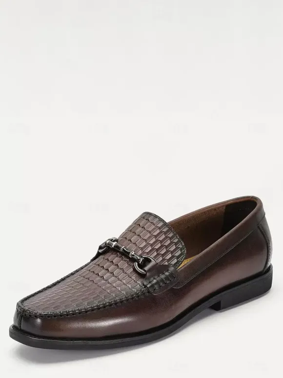 Groom Loafers Mens Bit Loafers Slip-on Low Heels Crocodile Leather Shoes