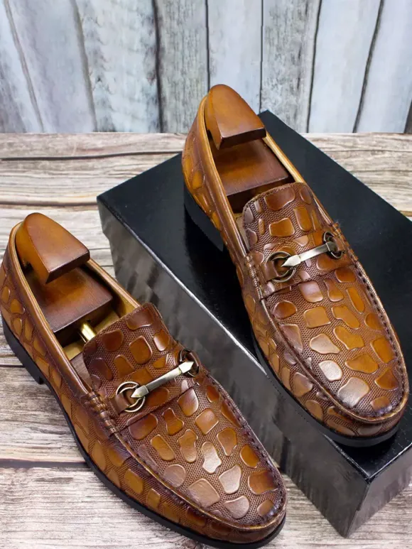 Groom Loafers Mens Bit Loafers Crocodile Pattern Leather Business Casual Shoes