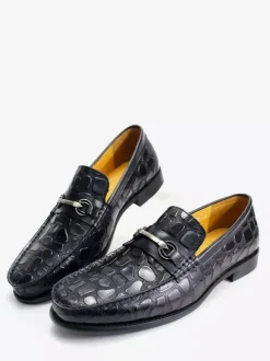 Groom Loafers Mens Bit Loafers Crocodile Pattern Leather Business Casual Shoes
