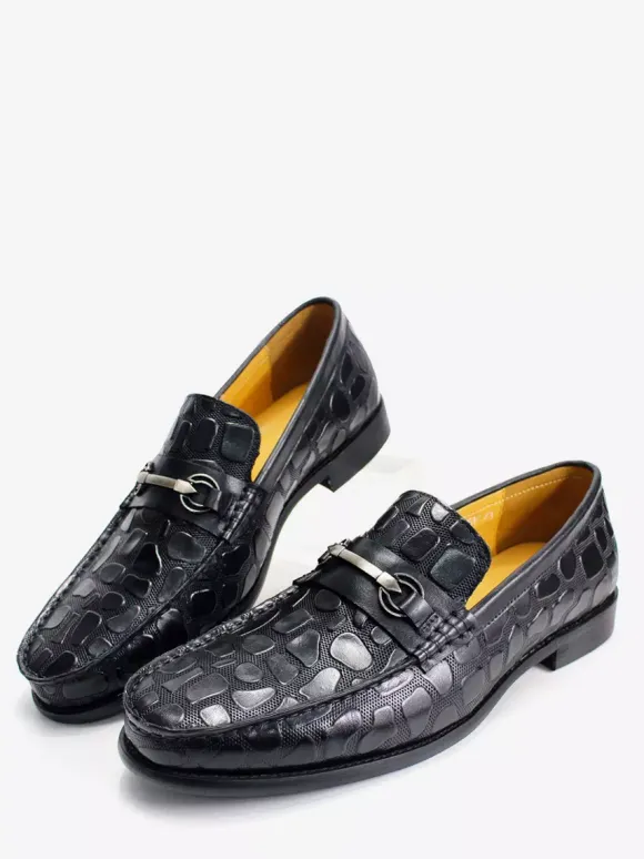 Groom Loafers Mens Bit Loafers Crocodile Pattern Leather Business Casual Shoes
