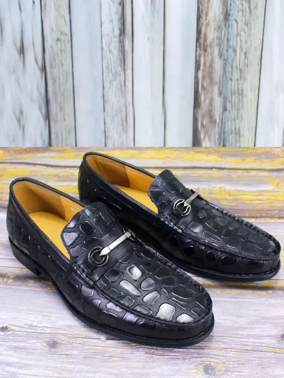 Groom Loafers Mens Bit Loafers Crocodile Pattern Leather Business Casual Shoes