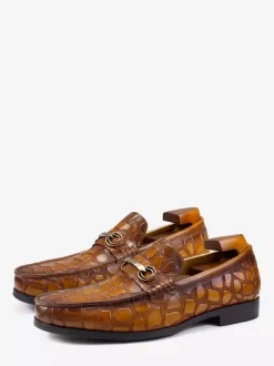 Groom Loafers Mens Bit Loafers Crocodile Pattern Leather Business Casual Shoes