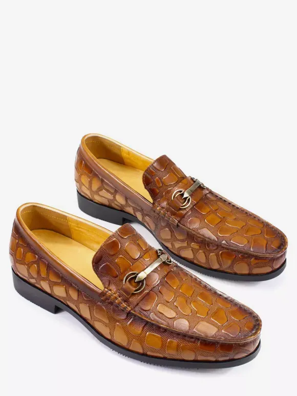 Groom Loafers Mens Bit Loafers Crocodile Pattern Leather Business Casual Shoes