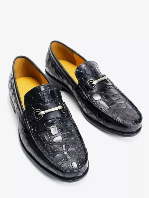 Groom Loafers Mens Bit Loafers Crocodile Pattern Leather Business Casual Shoes