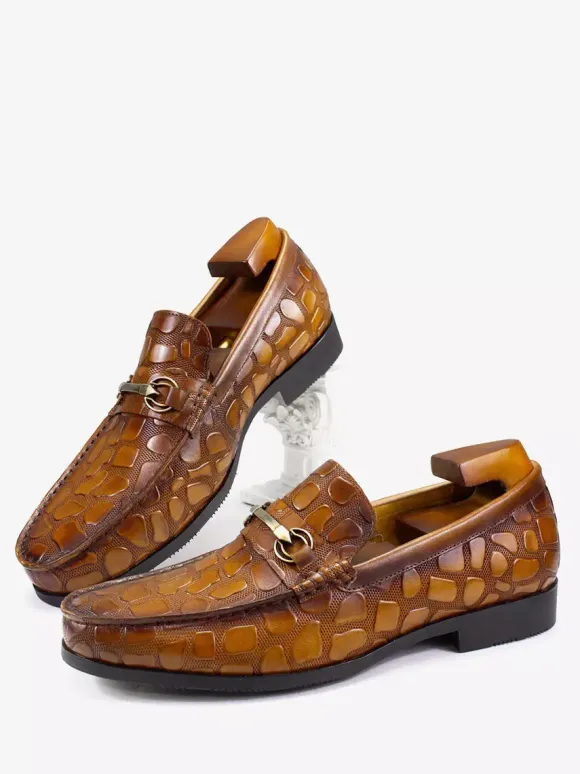 Groom Loafers Mens Bit Loafers Crocodile Pattern Leather Business Casual Shoes