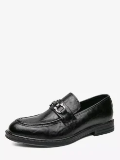 Groom Loafers Mens Bit Loafers Slip-On Low Heels Round Toe Leather Shoes