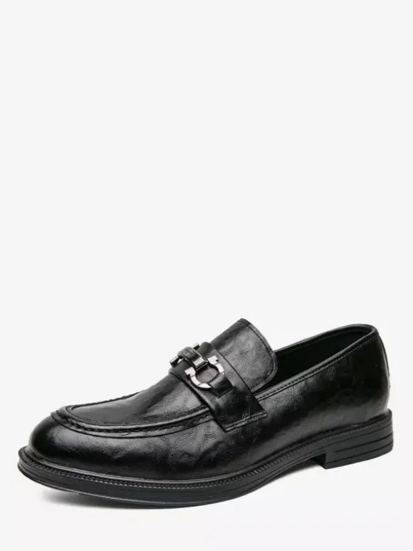 Groom Loafers Mens Bit Loafers Slip-On Low Heels Round Toe Leather Shoes