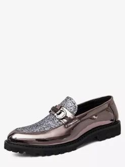 Groom Loafers Mens Bit Loafers Shiny Pointed Toe Slip-on Dress Shoes