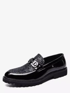 Groom Loafers Mens Bit Loafers Shiny Pointed Toe Slip-on Dress Shoes