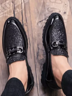Groom Loafers Mens Bit Loafers Shiny Pointed Toe Slip-on Dress Shoes