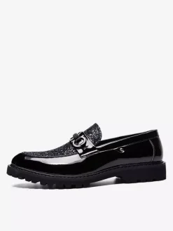 Groom Loafers Mens Bit Loafers Shiny Pointed Toe Slip-on Dress Shoes
