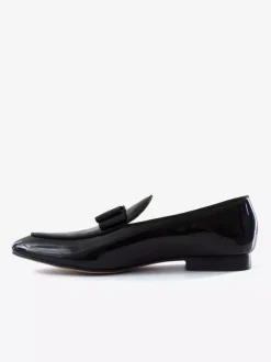 Groom Loafers Mens Bowknot Belgian Loafers in Black Patent Leather Prom Party Wedding Shoes
