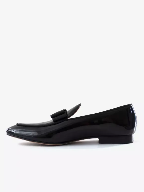 Groom Loafers Mens Bowknot Belgian Loafers in Black Patent Leather Prom Party Wedding Shoes