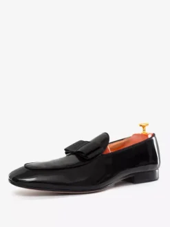 Groom Loafers Mens Bowknot Belgian Loafers in Black Patent Leather Prom Party Wedding Shoes