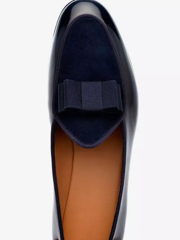 Groom Loafers Mens Bowknot Belgian Loafers in Black Patent Leather Prom Party Wedding Shoes