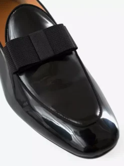Groom Loafers Mens Bowknot Belgian Loafers in Black Patent Leather Prom Party Wedding Shoes
