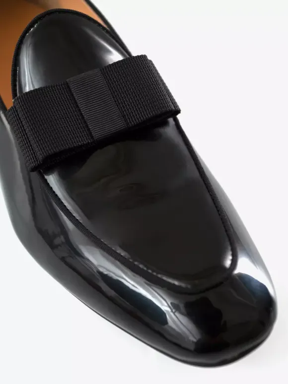 Groom Loafers Mens Bowknot Belgian Loafers in Black Patent Leather Prom Party Wedding Shoes