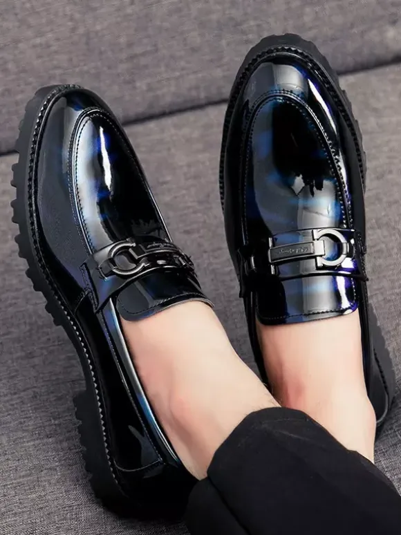Groom Loafers Mens Horsebit Loafers Slip-on Patent Anti-Slip Chunky Shoes