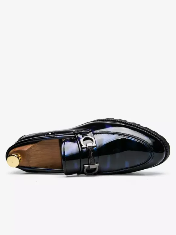 Groom Loafers Mens Horsebit Loafers Slip-on Patent Anti-Slip Chunky Shoes