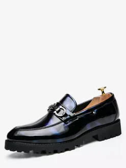 Groom Loafers Mens Horsebit Loafers Slip-on Patent Anti-Slip Chunky Shoes