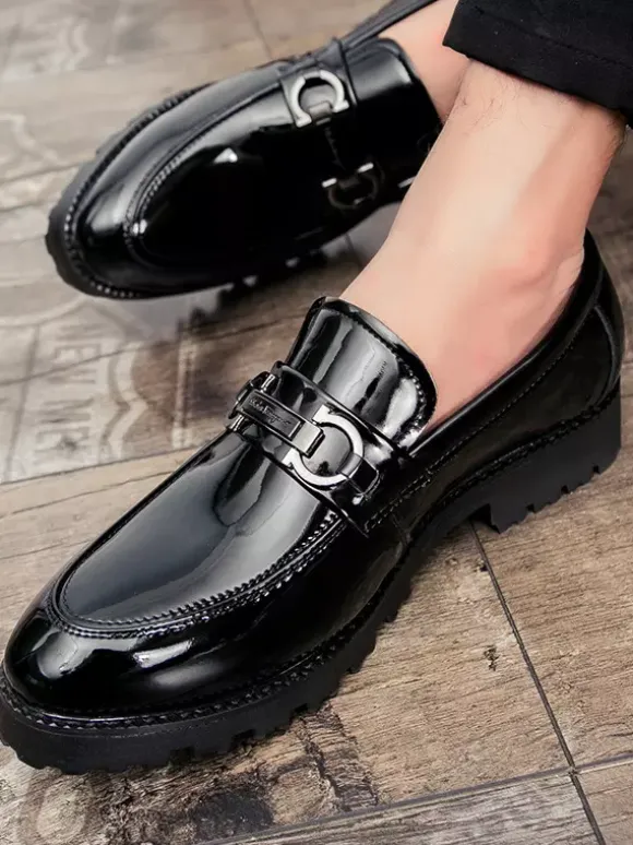 Groom Loafers Mens Horsebit Loafers Slip-on Patent Anti-Slip Chunky Shoes