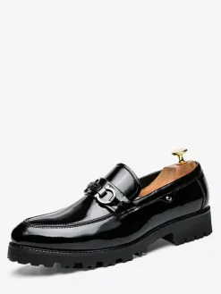 Groom Loafers Mens Horsebit Loafers Slip-on Patent Anti-Slip Chunky Shoes