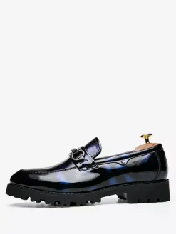 Groom Loafers Mens Horsebit Loafers Slip-on Patent Anti-Slip Chunky Shoes