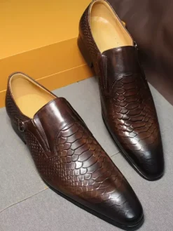 Groom Loafers Mens Slip On Loafer Vintage-Inspired Genuine Leather Business Formal Shoes Cap-Toe Dress Shoes