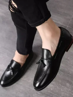 Groom Loafers Mens Tassels Loafers Slip On Pointed Toe Flats Casual Shoes