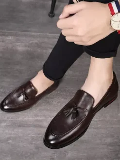 Groom Loafers Mens Tassels Loafers Slip On Pointed Toe Flats Casual Shoes