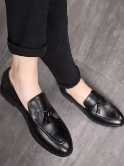 Groom Loafers Mens Tassels Loafers Slip On Pointed Toe Flats Casual Shoes