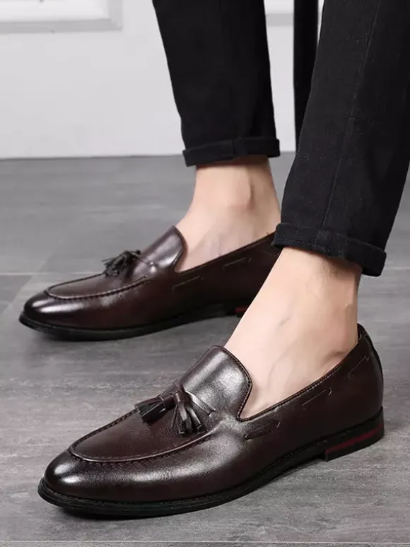 Groom Loafers Mens Tassels Loafers Slip On Pointed Toe Flats Casual Shoes