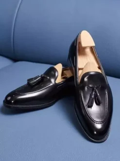 Groom Loafers Mens Tassel Loafer Square Toe Slip On Leather Penny Shoes low heels Prom Wedding Shoes