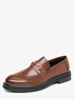 Groom Loafers Men Horsebit Loafers Slip-on Leather Chunky Round Toe Shoes